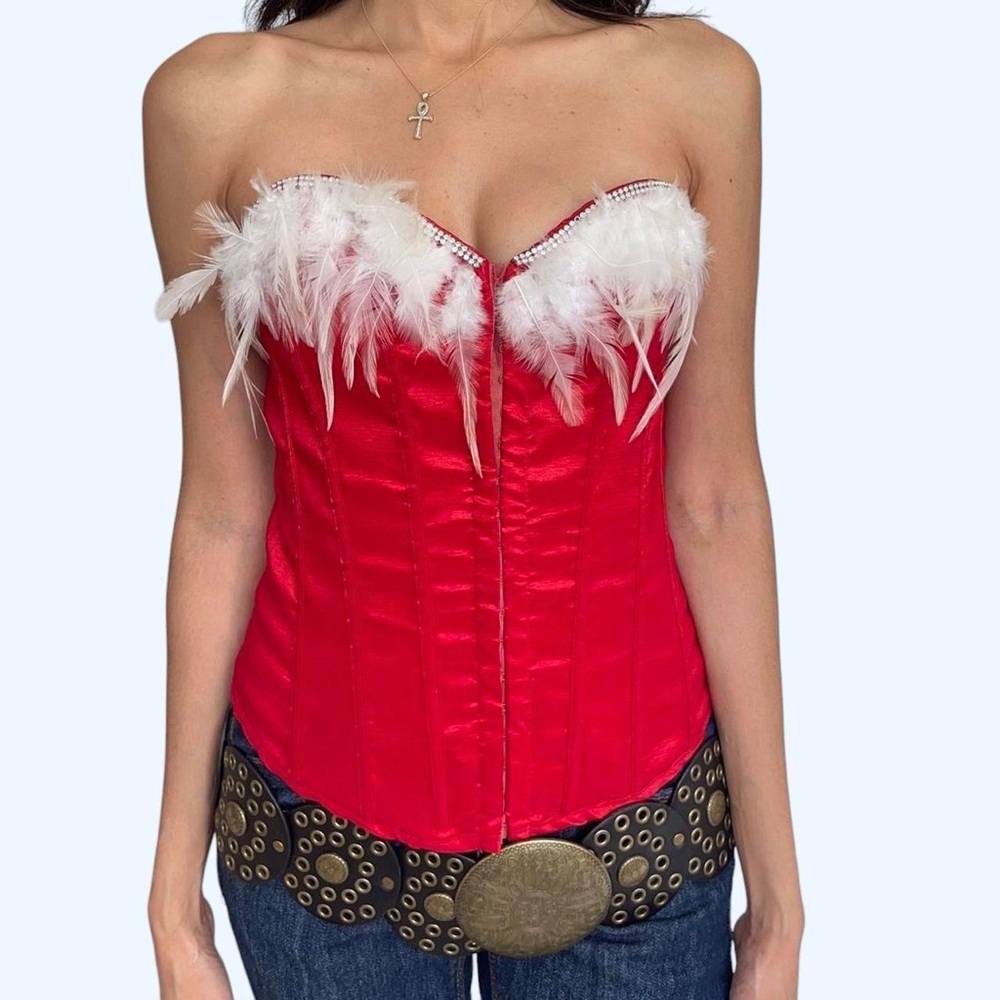 Lydia Red faux Feather Corset Top ❤️🕊️